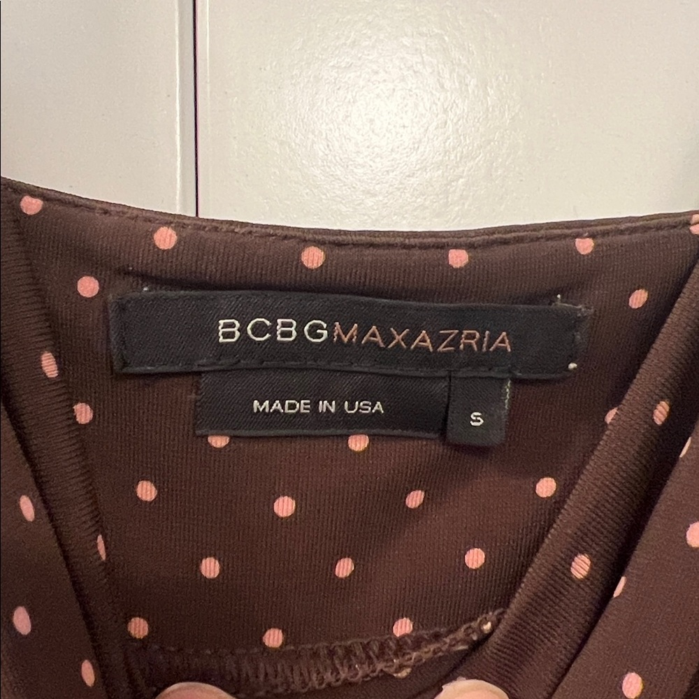 BCBGMaxAzria Dark Brown Dress with Pink Polka Dots - Picture 3 of 7